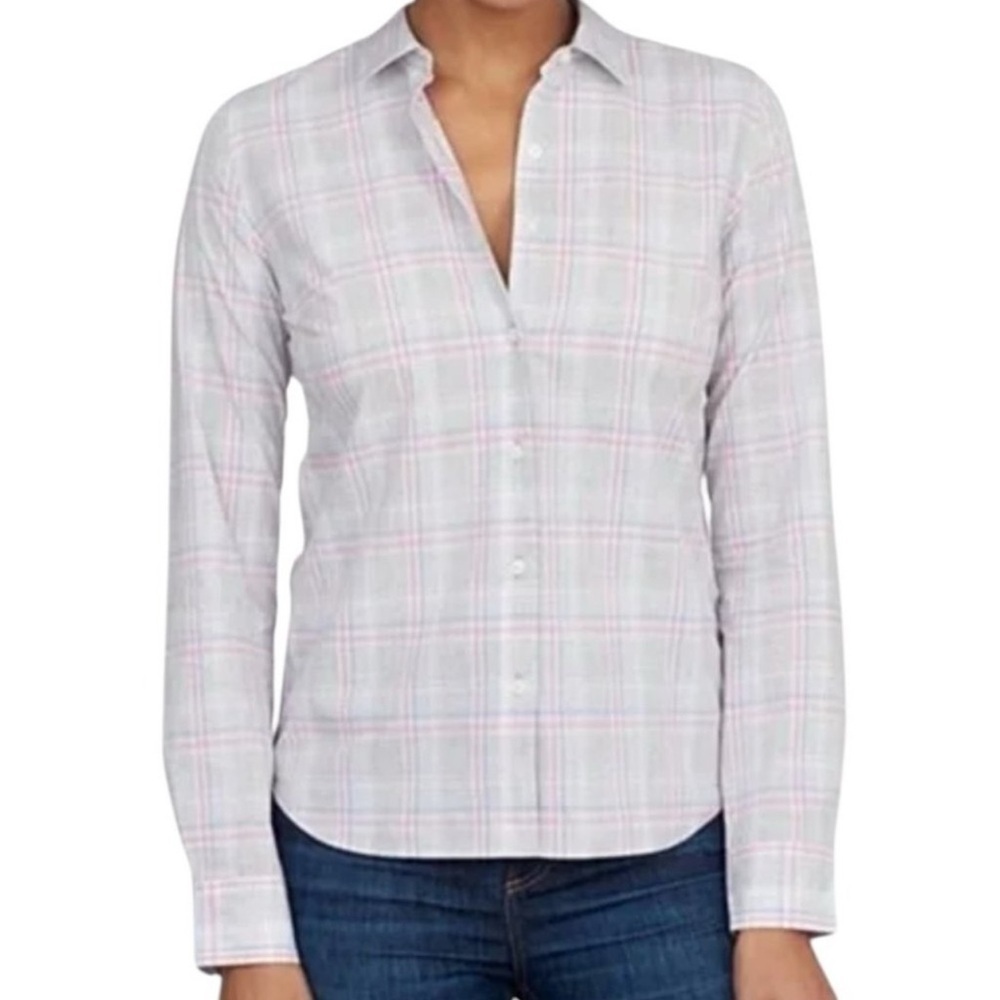 UNTUCKit Chasseles Women’s Plaid Long Sleeve Button Down Shirt Sz 0 Gray White